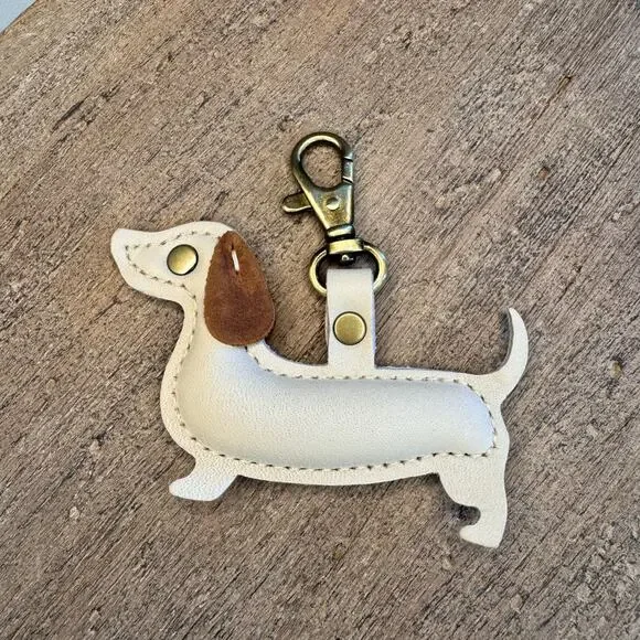 Portland Leather Wiener Dog Purse Charm NEW Doxie BONE FAST SHIP - Picture 2 of 3